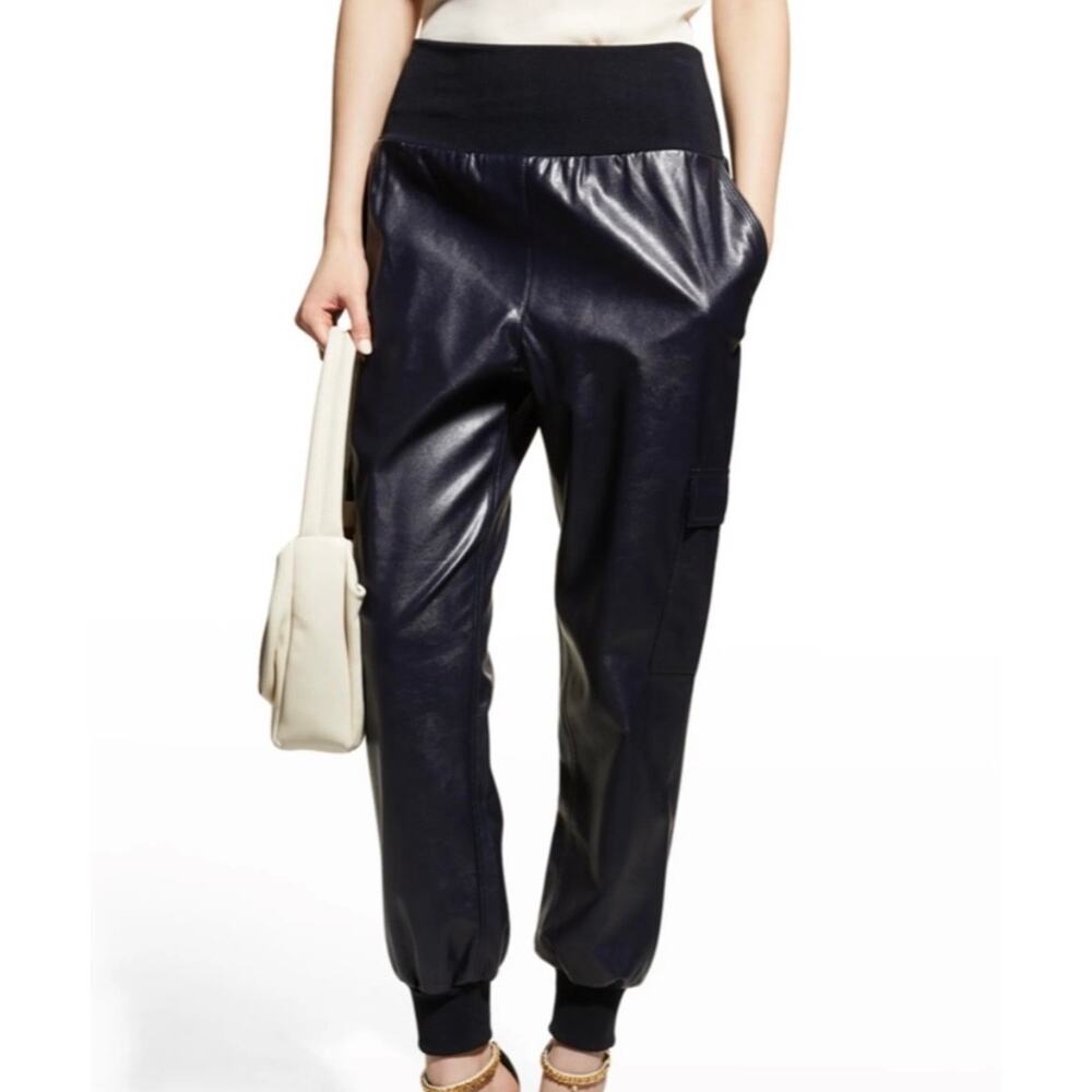 Cinq a Sept Blue Vegan Leather Giles Cargo Pant Size S